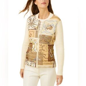 J. McLaughlin Andi Quilted Equestrian Ivory Knit Front Zip Puffer Jacket Gold